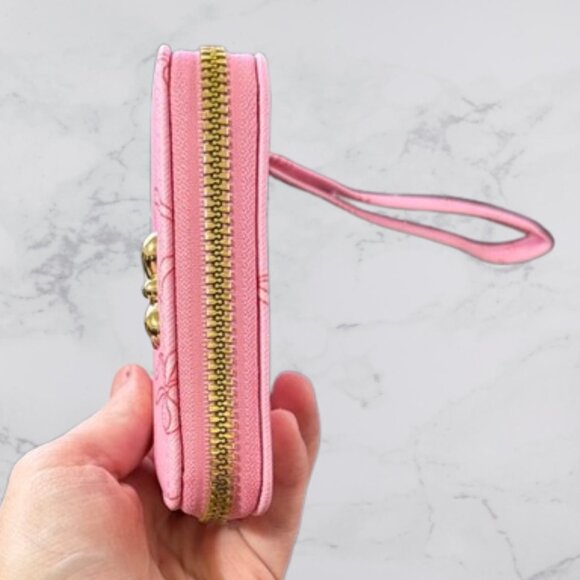 NWT Blush Kiss Pink Bow Print Wallet with Wrist Strap - Picture 7 of 9